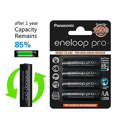4 X Panasonic Eneloop Pro Ni-MH AA Batteries 2500mAh Ready To Use Rechargeable • £13.99
