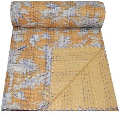 £39.99 • Buy Floral Barmier Kantha Quilt Cotton Hand Block Bedspread Bedding Blanket Throw 