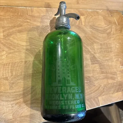 RARE VINTAGE Green Radio City Beverages Brooklyn NY Seltzer Bottle NYC FREE SHIP • $79