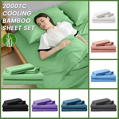 2000TC Ultra Soft Bamboo Blend Flat Fitted Pillowcase Sheet Set Cooling Comfort • $47.99