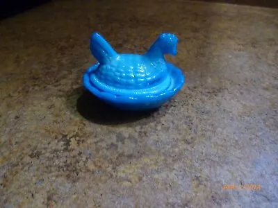 Aqua Blue Slag Milk Glass Mini Hen On Nest SALT DIP 2.5  Open Salt Dish • $25