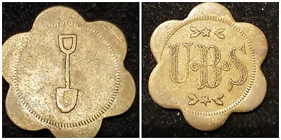 UMBRIA BO SO U-B-S COAL MINE BRASS SCRIP TOKEN WITH SHOVE 1880's-20's W VA T3618 • $12