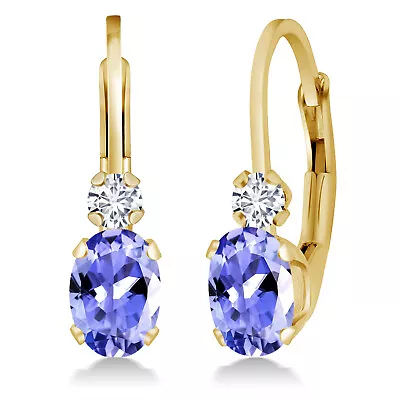 14K Yellow Gold Tanzanite And Diamond Leverback Earrings For Women | 0.97 Cttw • $224.99