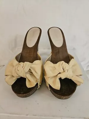 MIU MIU Bow Wooden Clogs Heels Cream Ivory Made In Italy Sz40 • $30