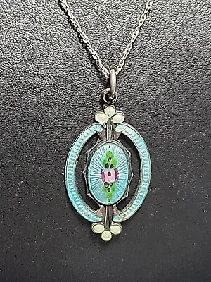 Antique Art Deco Charles Horner Style Guilloche Enamel Sterling Silver Pendant  • £120