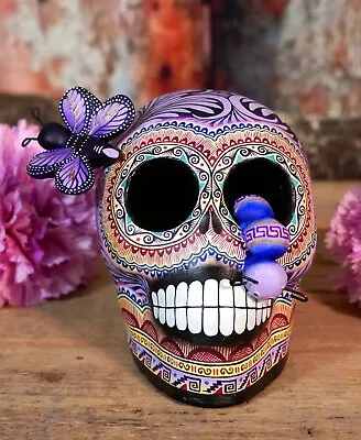 Sugar Skull Butterfly Caterpillar Day Of The Dead Handmade Mexico Folk Medium Sz • $85