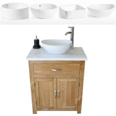 Bathroom Vanity Unit Oak Cabinet Wash Stand White Marble & Ceramic Basin 502 • £504