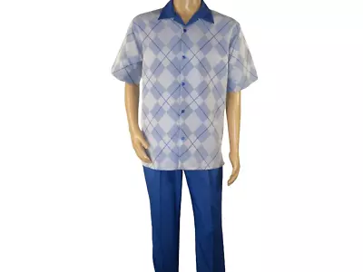 Men MONTIQUE 2pc Walking Leisure Suit Matching Set Short Sleeves 2216 Royal Blue • $79.99