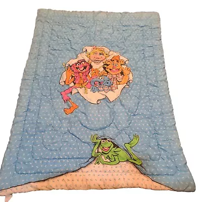 The Muppets Comforter Blanket Blue 79x54 Miss Piggy Kermit Animal Vintage USA • $50