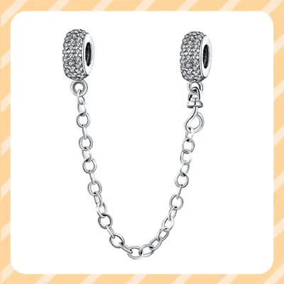 Sparkling Pave Inspiration Safety Chain 925 Sterling Silver Women Bracelet Charm • $15