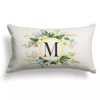 Monogram Letter M Throw Pillow Covers Floral 12x20 Inch Greenery Spring Pill... • $17.64