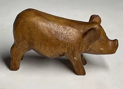 Vintage Folk Art Hand Carved Miniature Pig Figurine Wooden Carving Piglet • $22