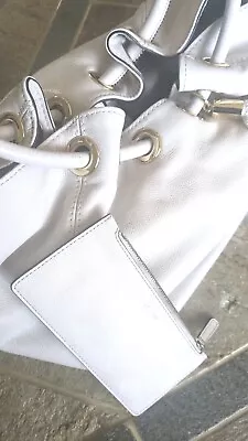 MICHAEL KORS LARGE CAMDEN DRAWSTRING  OPTIC WHITE LEATHER SHOULDER BAG Free Gift • $34.99