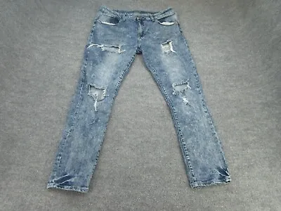 CJ Black Jeans Mens 36x32 Blue Skinny Flex Stretch Distressed Acid Wash Adult 36 • $17.89