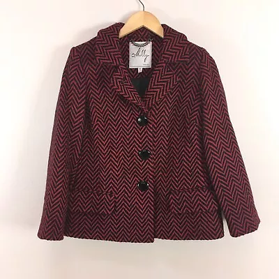 Milly New York Chevron Red Black Button Up Coat Jacket Women’s Size 4 • $54.99