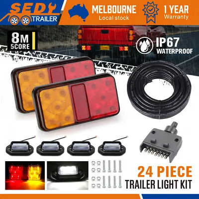 Led Trailer Light Kit 5 Core Wire 7 Pin Plug Flat Number Plate Light Caravan • $40.84