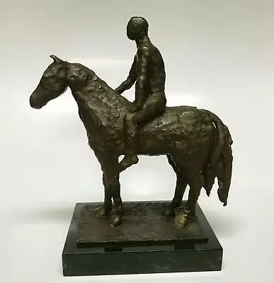 MID-CENTURY MODERN BRONZE Sculpture ~ HORSE & RIDER ~ C1965 Signed LISTED ARTIST • $1500