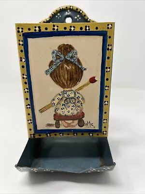 Vintage TIN MATCH BOX HOLDER STICK MATCHES Girl • $24