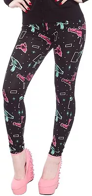 130645 Ray Gun Leggings Sourpuss Retro Space Sci Fi Stars Alien Stretchy MEDIUM • $29.99