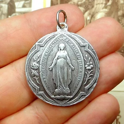 Miraculous Medal. Worn Out By Prayers. Antique Religious Silver Pendant By Penin • $39.99