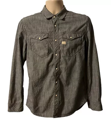 G STAR RAW M Hickory Stripe Western Snap Long Sleeve Blue Shirt *excellent* • $19.99