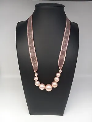 Monet Vintage Gold Tone Glass Pink Beads And Pink Ribbon • $17.99