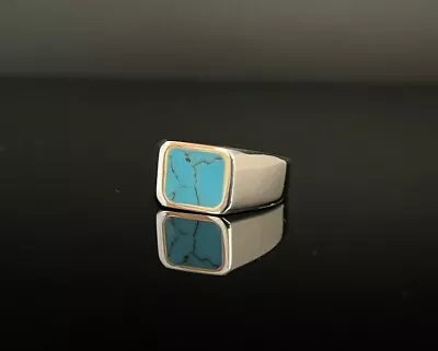 Turquoise Gemstone Mens Signet Ring 925 Sterling Silver Ring Handmade Women Ring • $55.25