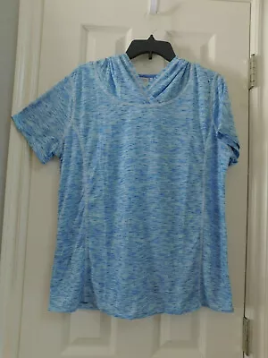 MADE FOR LIFE  Womens Short Sleeve Hooded Tee Blue White Large NWT • $12