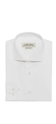 Zara White Mens Slim Fit Shirt - Small Italian Fabric • £8