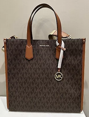 $398 NWT Michael Kors Maple Logo Large Tote Purse Cross Body Strap Brown Handbag • $149.99