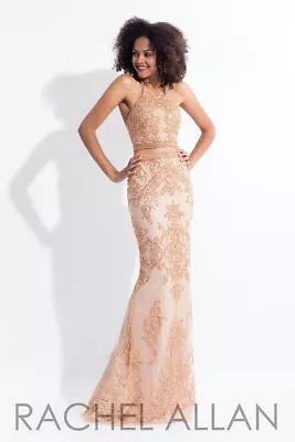 Rachel Allan 6143 Rose Gold Stunning Pageant Gala Gown Dress Sz 12 • $194.99