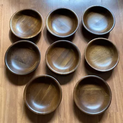 1960s Vintage 7” Bowls 8 Vermilion Walnut Salad Serving Snack Bowls • $29.95