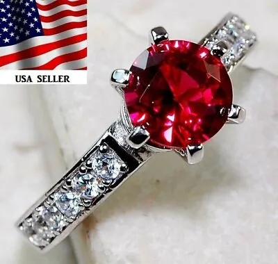 2CT Ruby & White Topaz 925 Solid Sterling Silver Ring Jewelry Sz 7 UB4-1 • $30.99