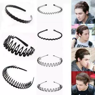 Men's Women Unisex Sports Wave Hair Band Metal Black Hairband Headband Aliceband • £2.69