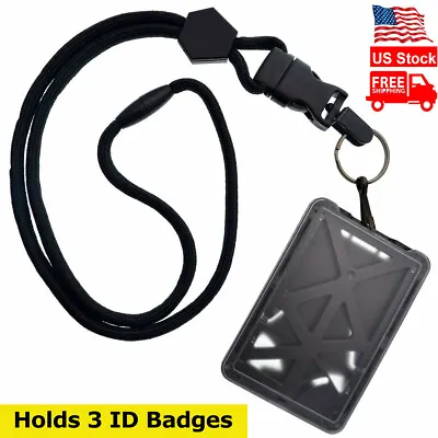 Specialist ID THREE Card Heavy Duty Plastic Badge Holder With Lanyard - Top Load • $11.99