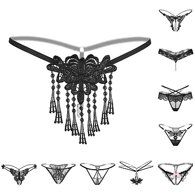 Womens Ladies Sexy Thongs Panties G String Lace Pearl Briefs Underwear Knickers • £3.16