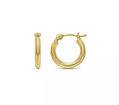 14K Real Solid Gold Shiny Polished Baby Round Creole Hoop Earrings Small Sizes • $48.99