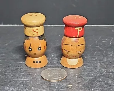 Vintage Salty And Peppy Wooden Salt & Pepper Shakers 5  Chef Hat Made In Japan • $9.99