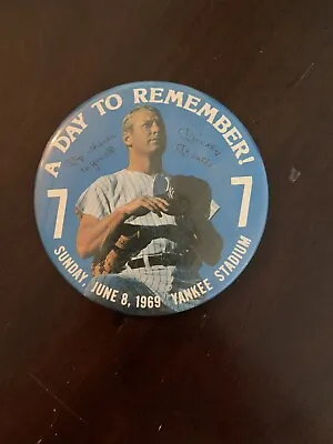 Mickey Mantle Day 4'' Pin Button “A Day To Remember” June 8 1969 • $12