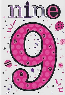 Age 9 9th Birthday Female Girl Birthday Card With Silver Foil Detail • £1.99