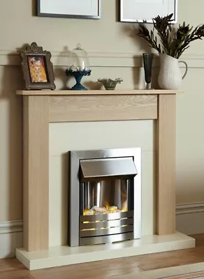 Electric Fire Oak Fireplace Surround Cream Hearth Brushed Steel Pebbles Bnib • £298.99