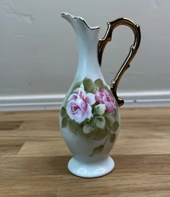 Vintage Green Heritage Rose Bud Vase 5.25  Shabby Chick Leffon China • $7.08