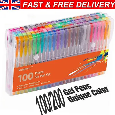 200 Gel Pen Set Metallic Pastel Glitter Gel Pens For Adult Kids Colouring Book • £18.89