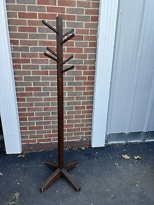 Vintage Rustic Farmhouse Solid Wood Coat Rack Hall Tree Hat Stand • $117