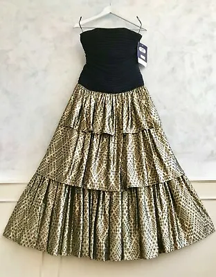 £110 • Buy NEW+TAGS- Vintage SIMON ELLIS Black Ruched Gold Prom Ball Gown Dress 10 RRP £175