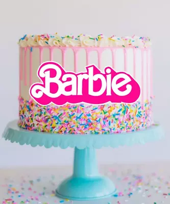 1 X BARBIE LOGO Cake Topper Edible Wafer Paper Birthday Party Kids Decoration • $5