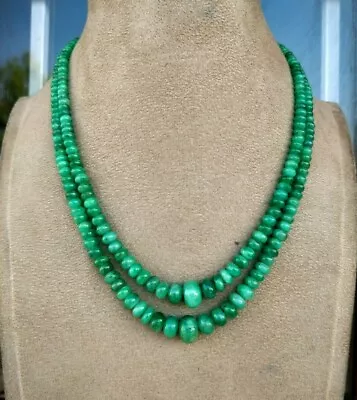 4 - 8 Mm Natural Zambian Emerald Beaded Necklace Uncut Rondelle Beads Gemstones • $240