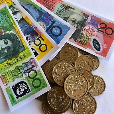 64/ 128 Ps Kids Play Money Australian Play Money Coins Notes Maths Play Shopping • $18.35