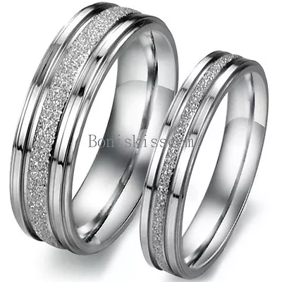 Silver Frosted Stainless Steel Love Promise Ring Couple Engagement Wedding Band • $8.99