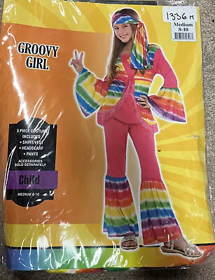 $22.99 • Buy BRAND NEW Groovy Girl 3pc Child Medium 8-10 70’s Hippie Costume Headscarf Pants